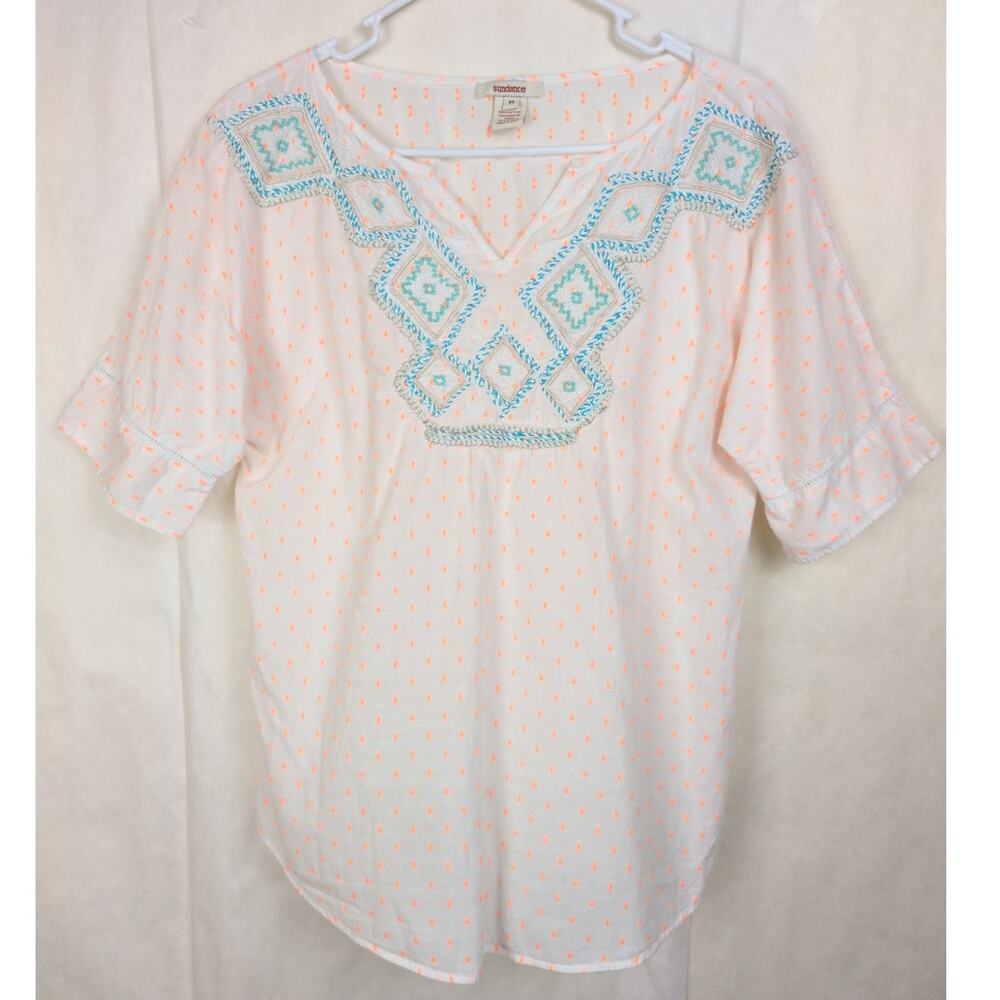 Sundance ivory orange dot embroidered top Size Medium Boho Retro Cottagecore